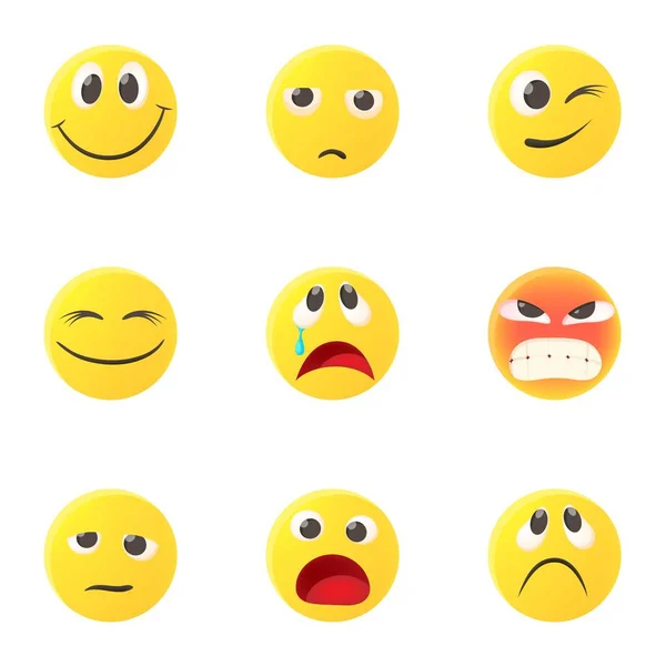 Runda smileys ikoner set, tecknad stil — Stock vektor