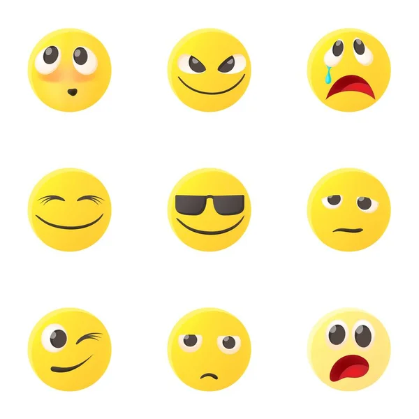 Emoticon untuk ikon pesan diatur, gaya kartun - Stok Vektor