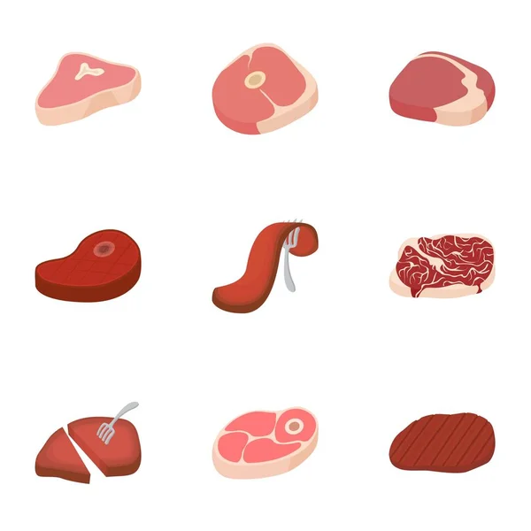 Conjunto de iconos de carne, estilo de dibujos animados — Vector de stock