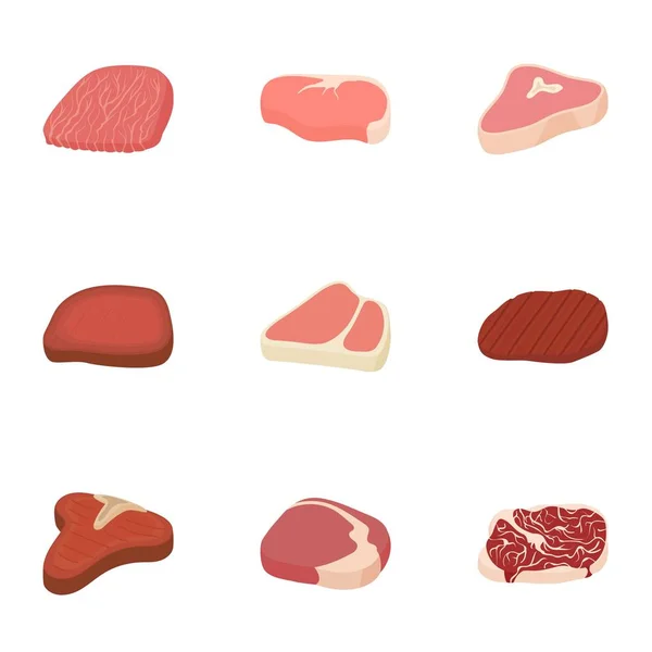 Conjunto de ícones de carne, estilo cartoon — Vetor de Stock