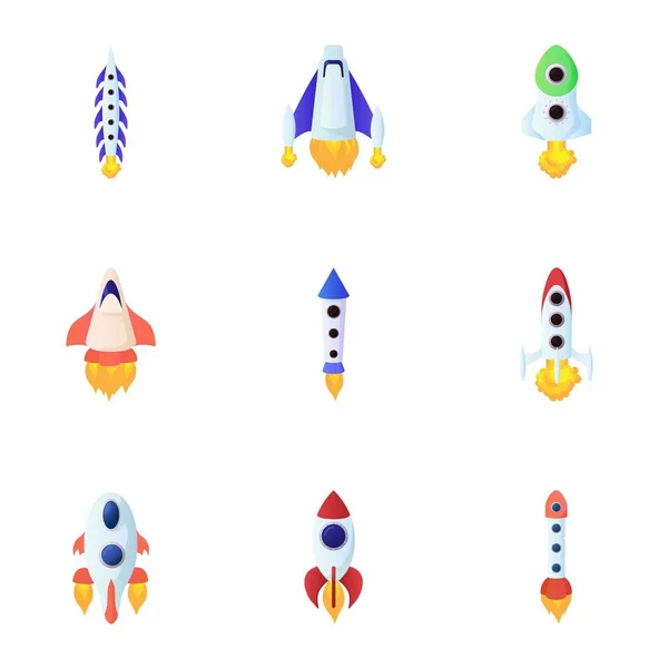 Snelle raketten iconen set, cartoon stijl — Stockvector