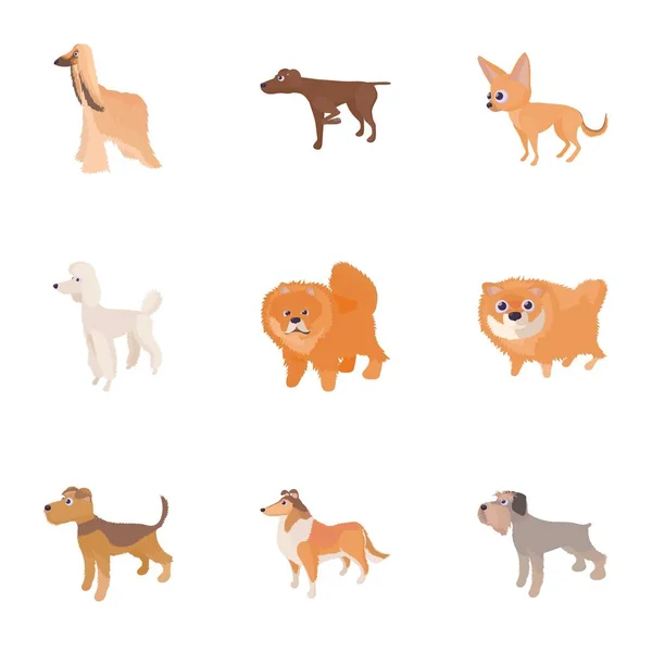 Tipos de cães conjunto de ícones, estilo cartoon — Vetor de Stock