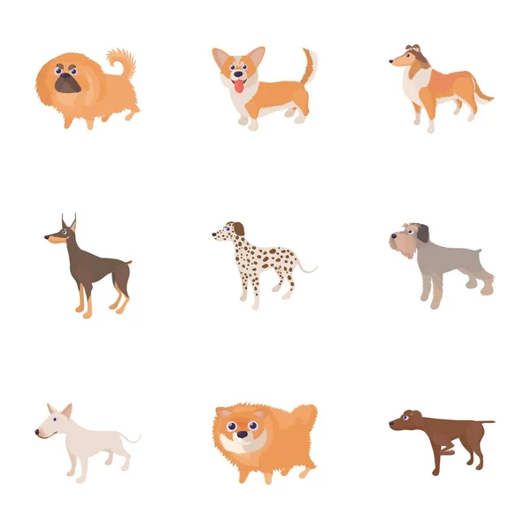 Huisdier hond iconen set, cartoon stijl — Stockvector