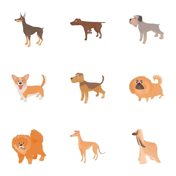Trouwe vriend hond iconen set, cartoon stijl — Stockvector