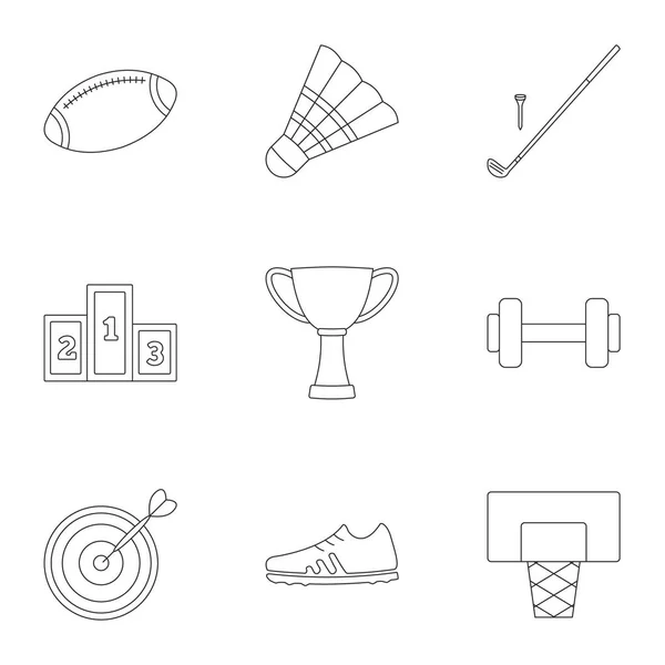 Conjunto de iconos de cosas deportivas, estilo de contorno — Archivo Imágenes Vectoriales