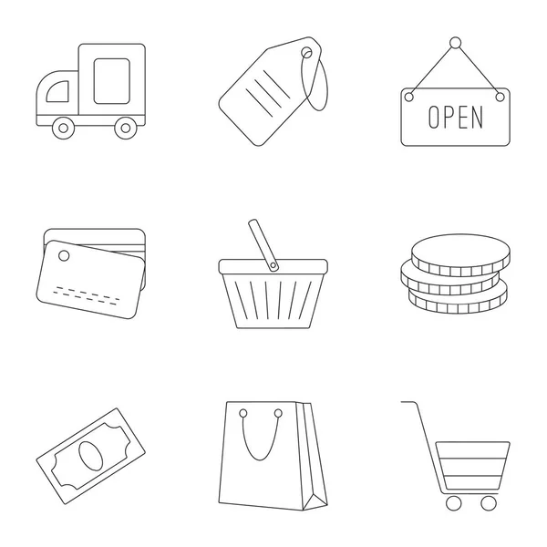 Conjunto de iconos de supermercado, estilo de esquema — Vector de stock