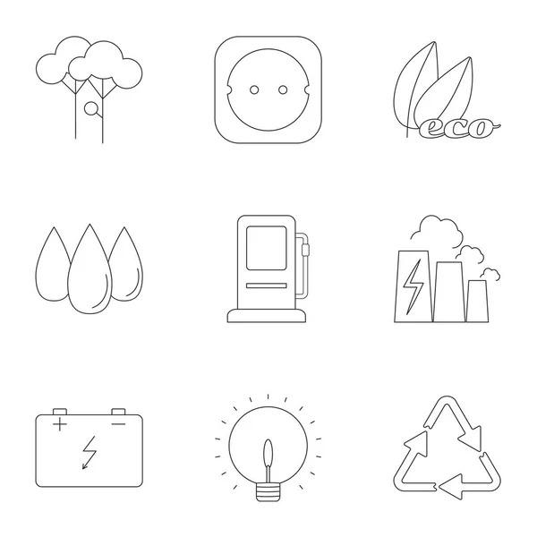Types of energy icons set, outline style