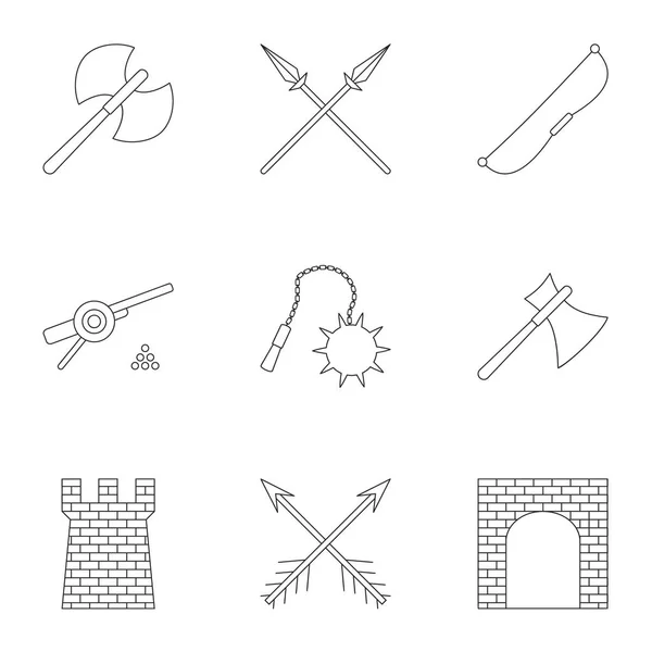 Medieval knight icons set, outline style — Stock Vector
