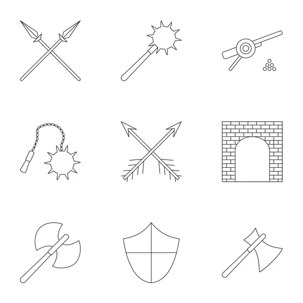 Military middle ages icons set, outline style — Stock Vector