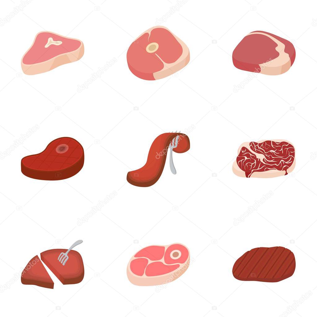Meat icons set, cartoon style