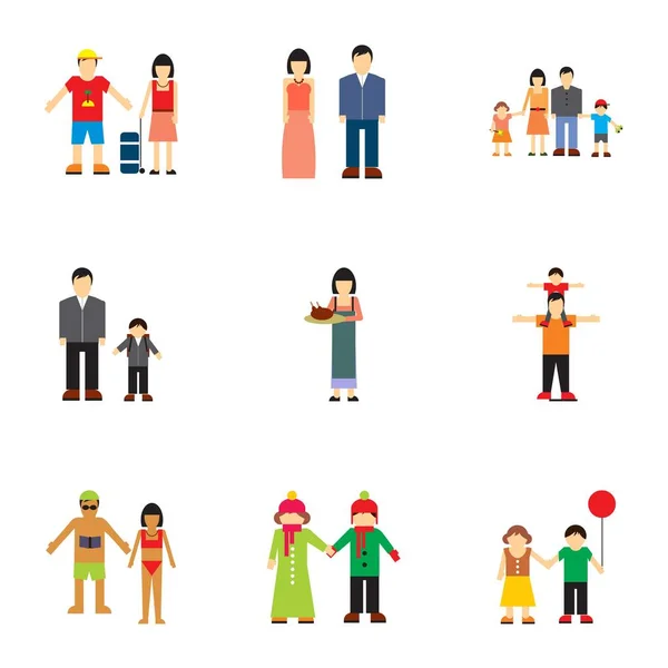 Conjunto de iconos de relaciones familiares, estilo plano — Vector de stock