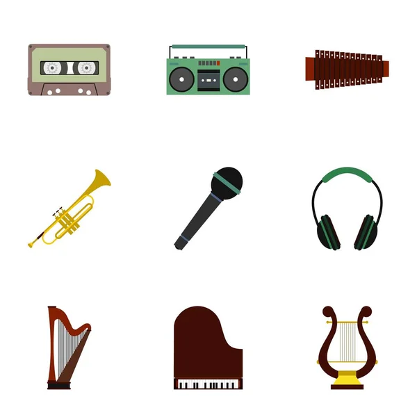 Herramientas para el conjunto de iconos de música, estilo plano — Vector de stock