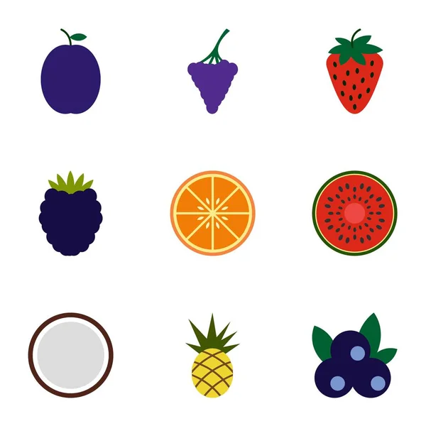 Boomgaard fruit iconen set, vlakke stijl — Stockvector