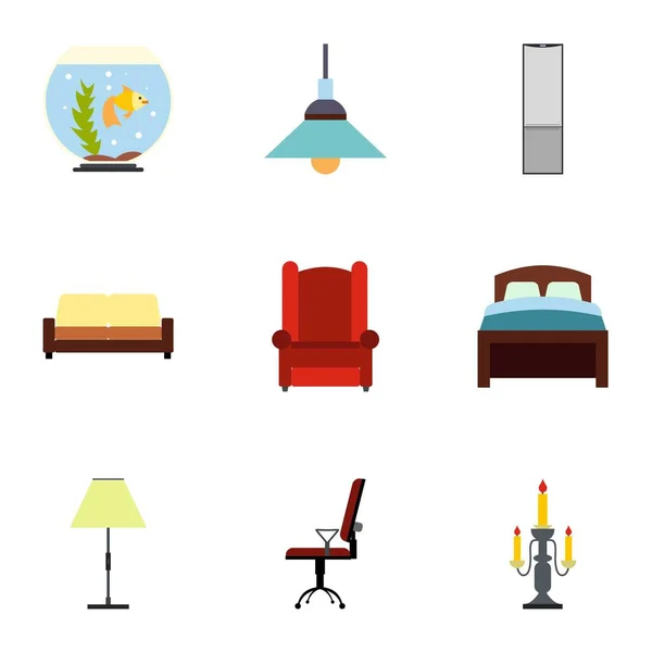 Home furnishings icons set, flat style — Stock Vector