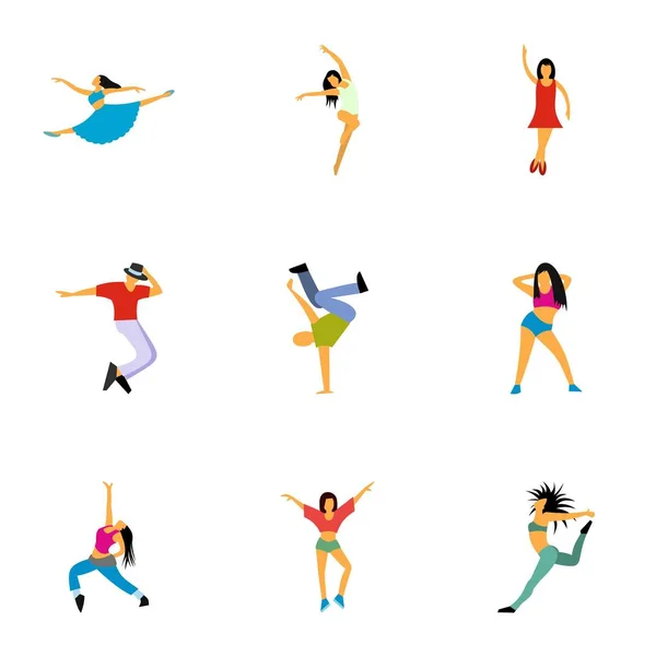 Conjunto de iconos de baile, estilo plano — Vector de stock