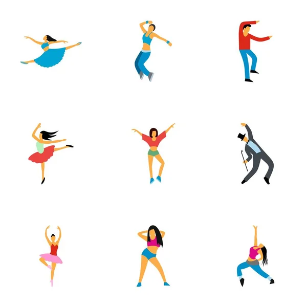 Set di icone per persone danzanti, stile piatto — Vettoriale Stock