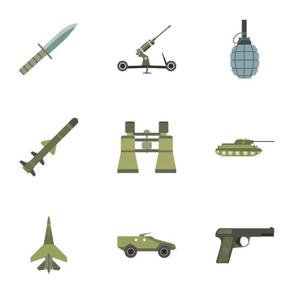 Conjunto de ícones de armas do exército, estilo plano — Vetor de Stock