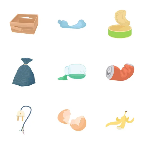 Vuilnis iconen set, cartoon stijl — Stockvector