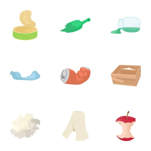 Trash icons set, cartoon style — Stock Vector