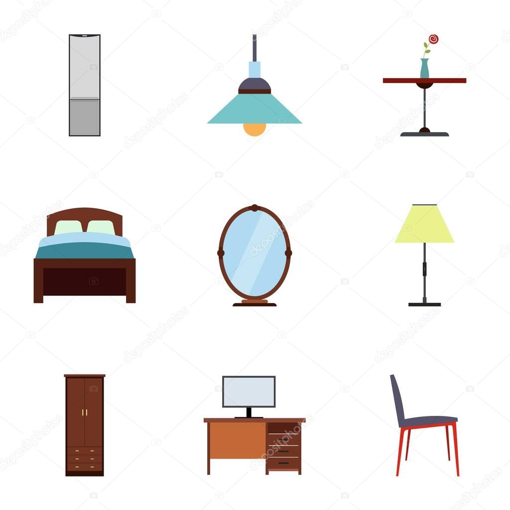 Home furniture icons set, flat style