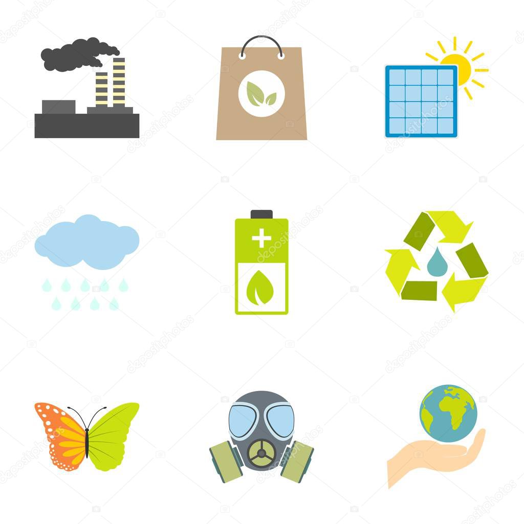 Ecology icons set, flat style