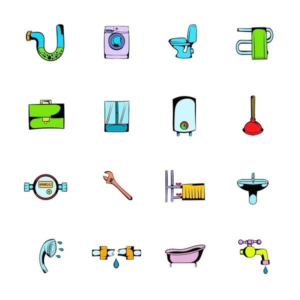 Iconos de cómics de ingeniería sanitaria conjunto de dibujos animados — Vector de stock