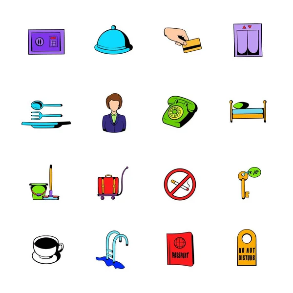 Hotel comics icons set cartoon — Stock Vector