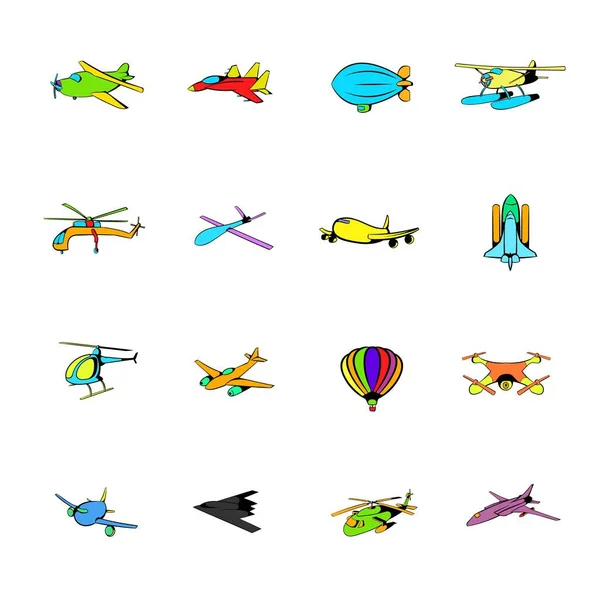 Iconos de aviación conjunto de dibujos animados — Vector de stock