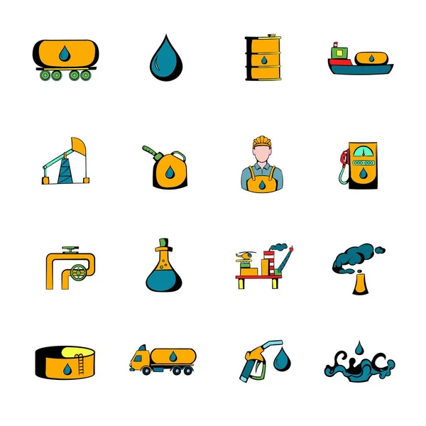 Iconos de la industria petrolera conjunto de dibujos animados — Vector de stock