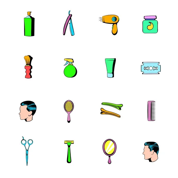 Elementos de barbearia ícones conjunto cartoon —  Vetores de Stock