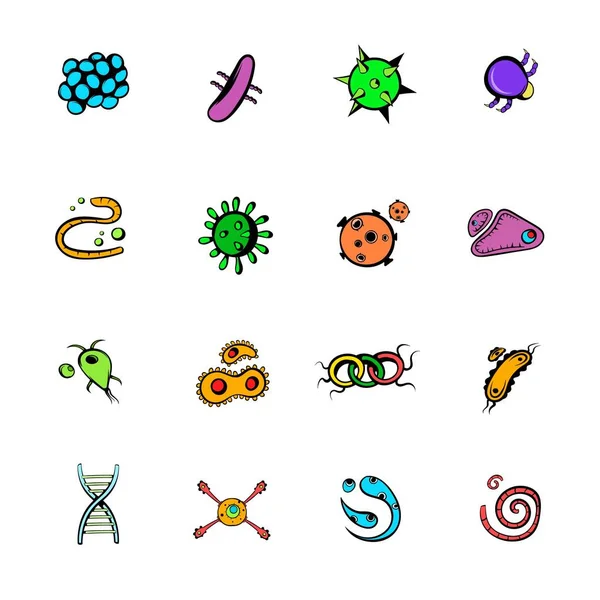 Virus iconos conjunto de dibujos animados — Vector de stock