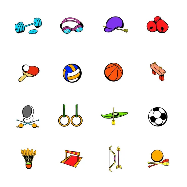 Sportovní vybavení ikony nastavit kreslený — Stockový vektor