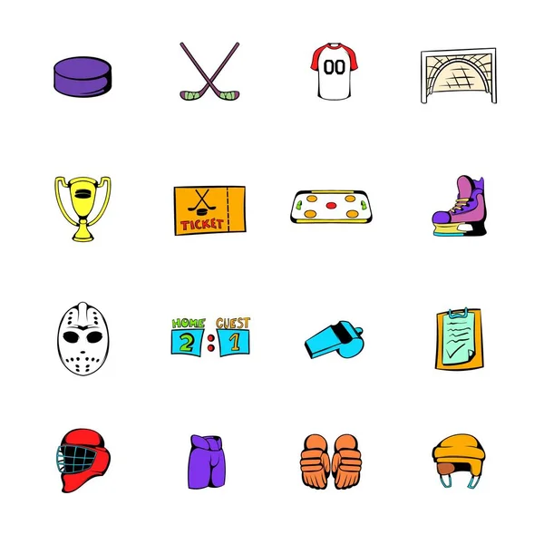 Iconos de hockey conjunto de dibujos animados — Vector de stock