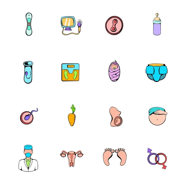 Ícones de ginecologia conjunto cartoon —  Vetores de Stock