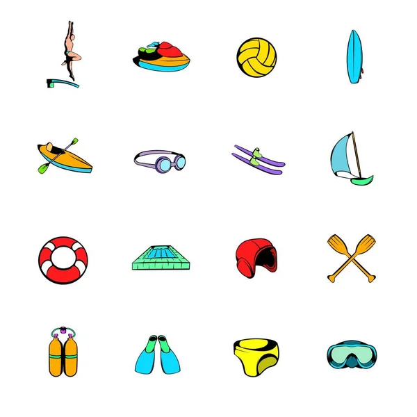 Water Sport icons set cartoon — Stock Vector