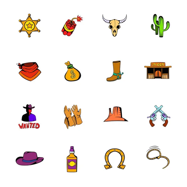 Wild West iconos conjunto de dibujos animados — Vector de stock