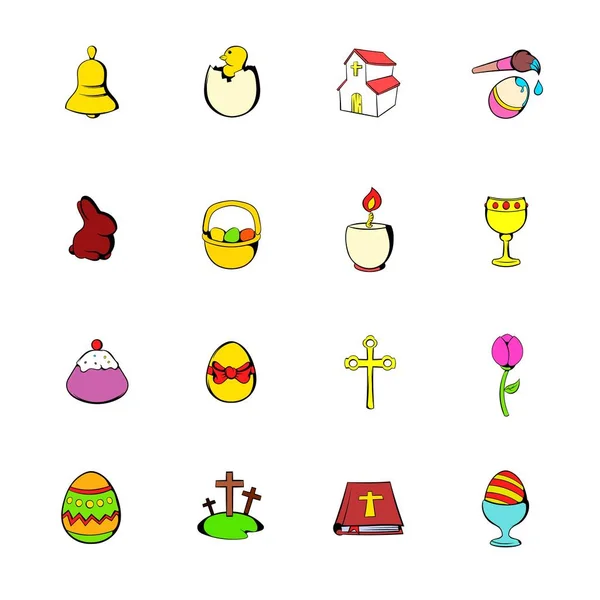 Set de Pascua iconos conjunto de dibujos animados — Vector de stock
