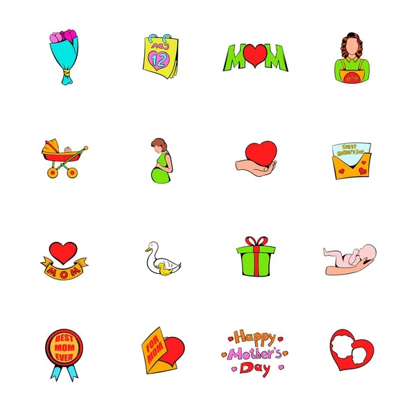 Mothers Day icons set cartoon — Stock Vector