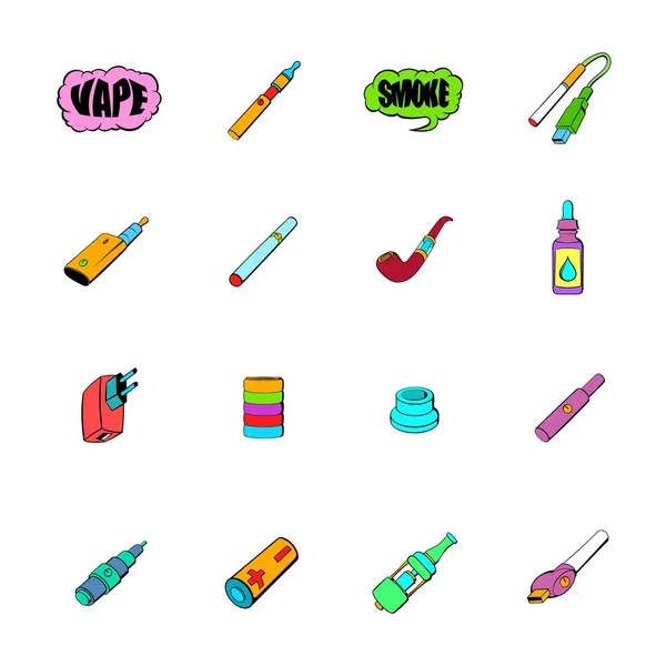 E-cigarrillos iconos conjunto de dibujos animados — Vector de stock
