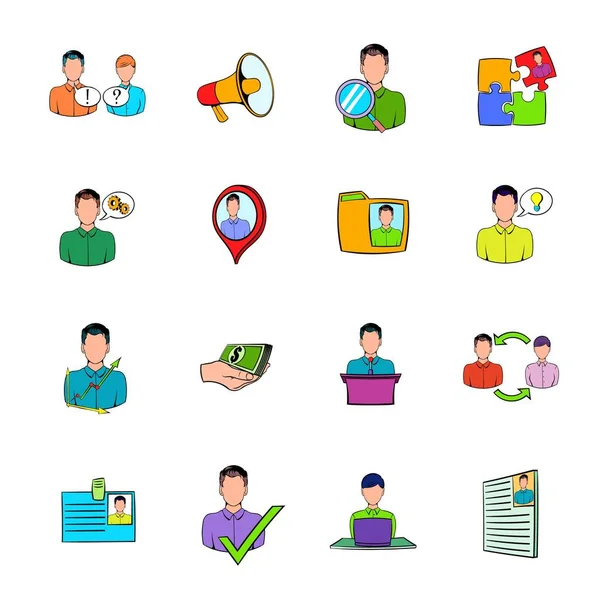 Recursos humanos iconos conjunto de dibujos animados — Vector de stock