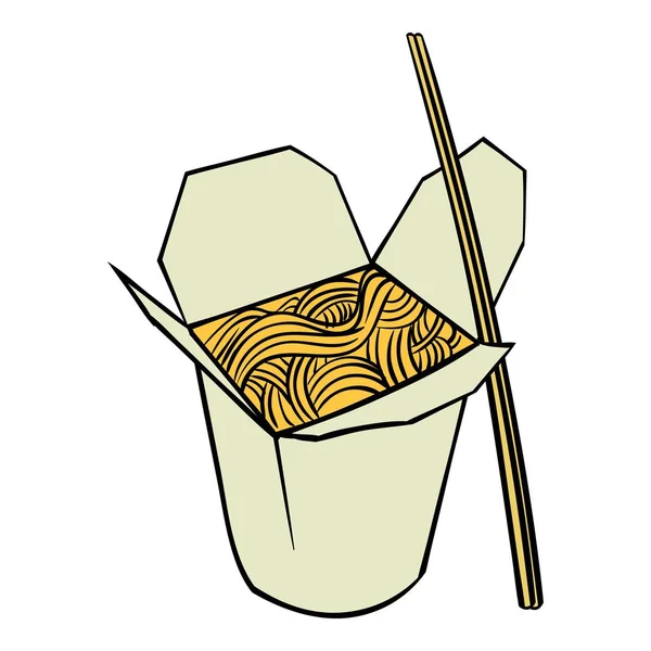 Tagliatelle cinese in scatola icona cartone animato — Vettoriale Stock