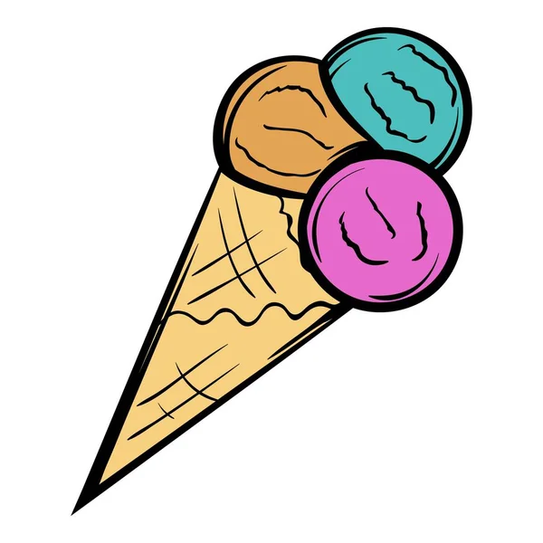 Mezcla de helados cucharadas en cono icono de dibujos animados — Vector de stock