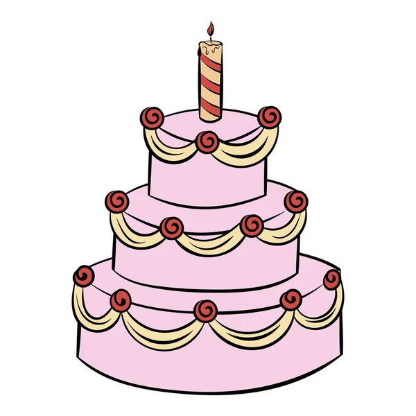 Három rétegű születésnapi torta ikonját rajzfilm — Stock Vector