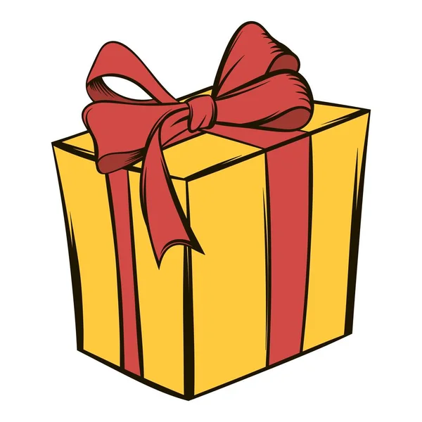Κίτρινο δώρο κουτί με μια κόκκινη κορδέλα εικονίδιο καρτούν — Διανυσματικό Αρχείο