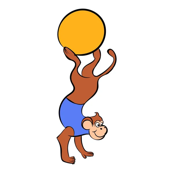 Circus monkey on the ball icon cartoon — Stock Vector