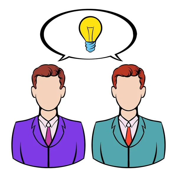 Dois empresários e ícone de lâmpada, ícone dos desenhos animados — Vetor de Stock