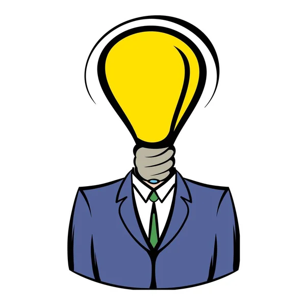 Empresário com ícone de cabeça de lâmpada, desenho animado ícone — Vetor de Stock