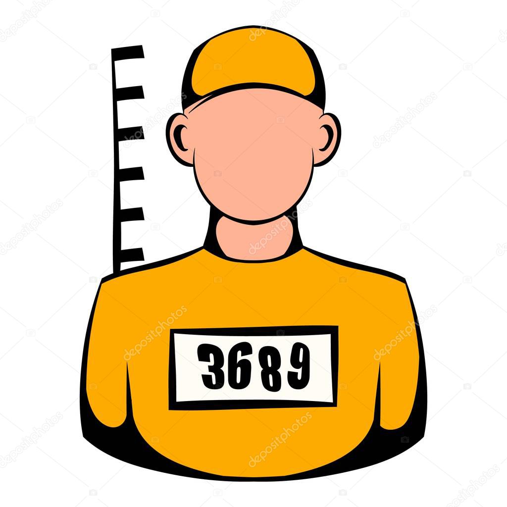 Prisoner in hat with number icon, icon cartoon
