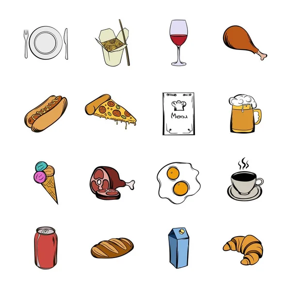 Comida iconos conjunto de dibujos animados — Vector de stock