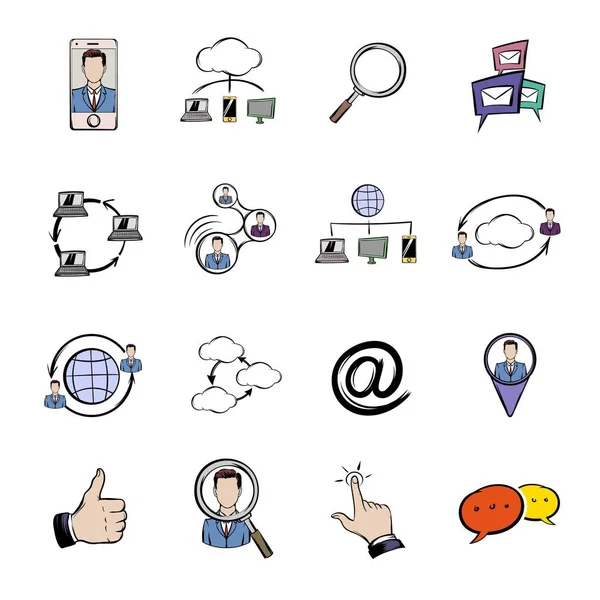 Set icone social network cartone animato — Vettoriale Stock